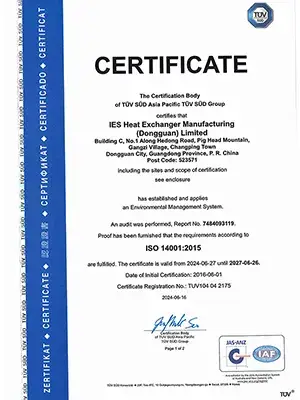 Certification du système de management environnemental ISO 14001:2015