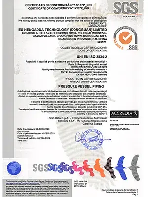 Certification de qualité de soudage international ISO 3834